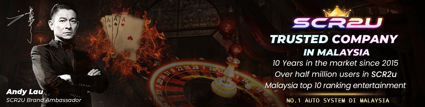 SCR2U Malaysia casino banner featuring brand ambassador with roulette and playing cards design