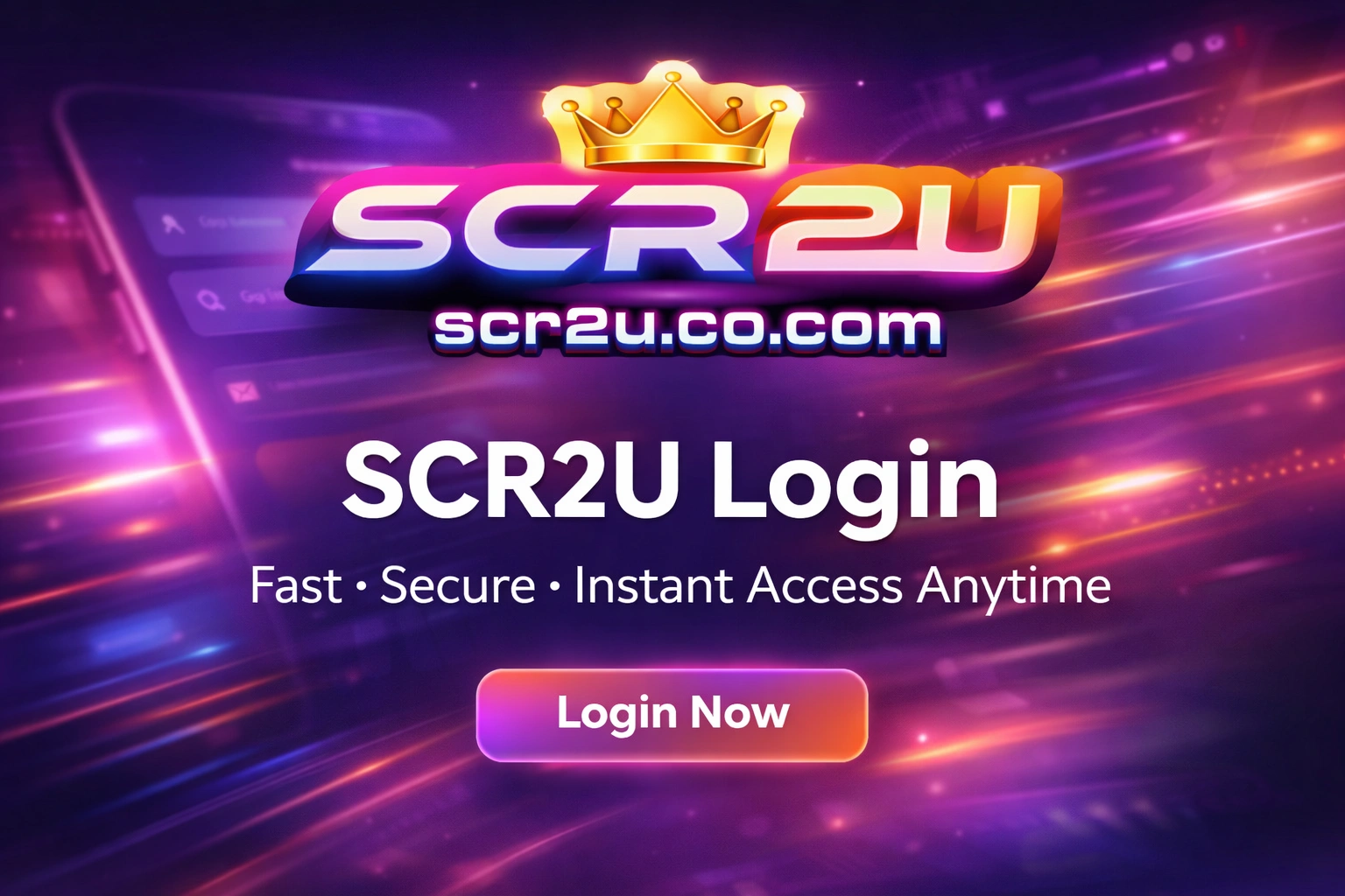 SCR2U login banner with official logo, fast secure instant access Malaysia online platform login page